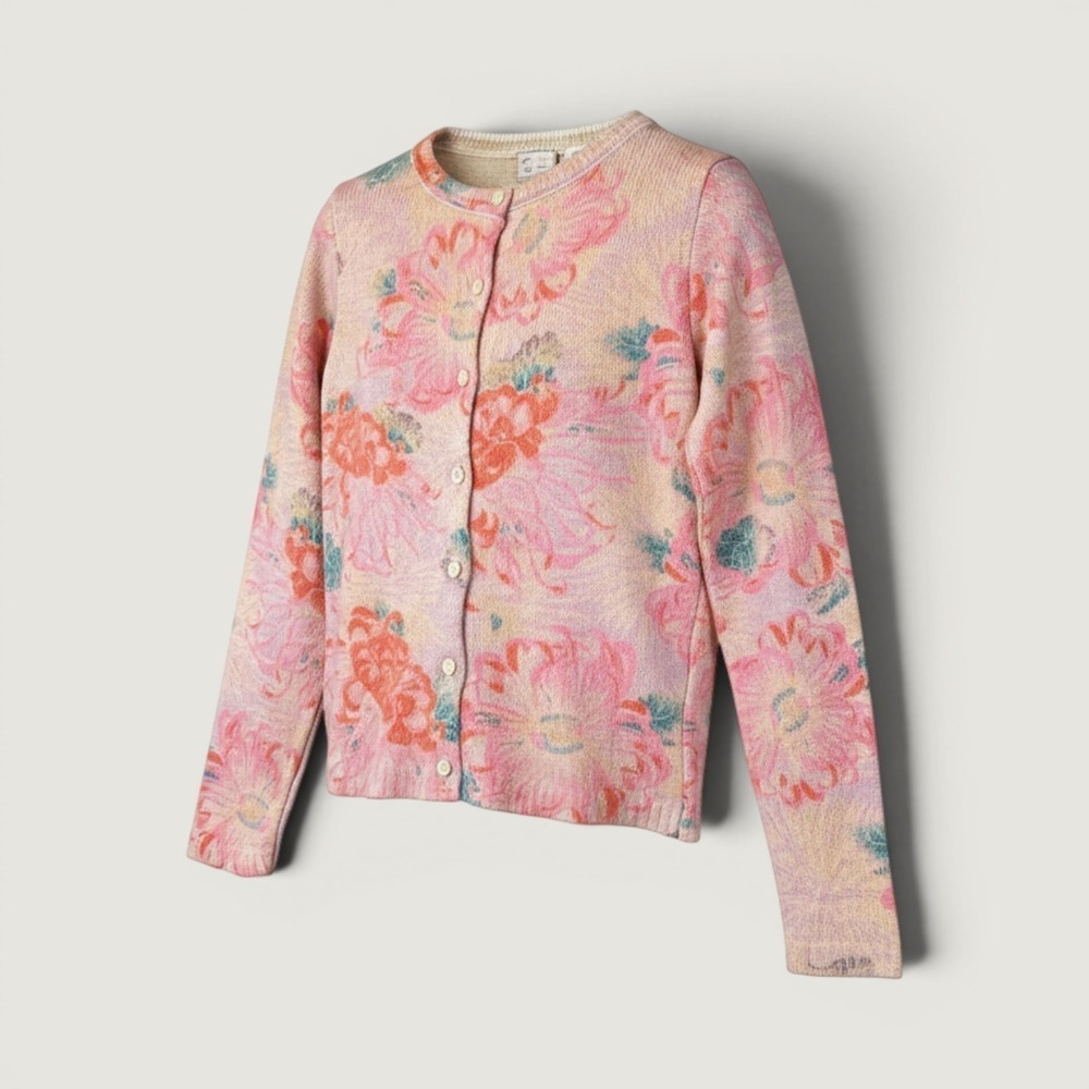 Anthropologie Devon Floral Cardigan Small Pink Knit Academia Girly Chic Travel